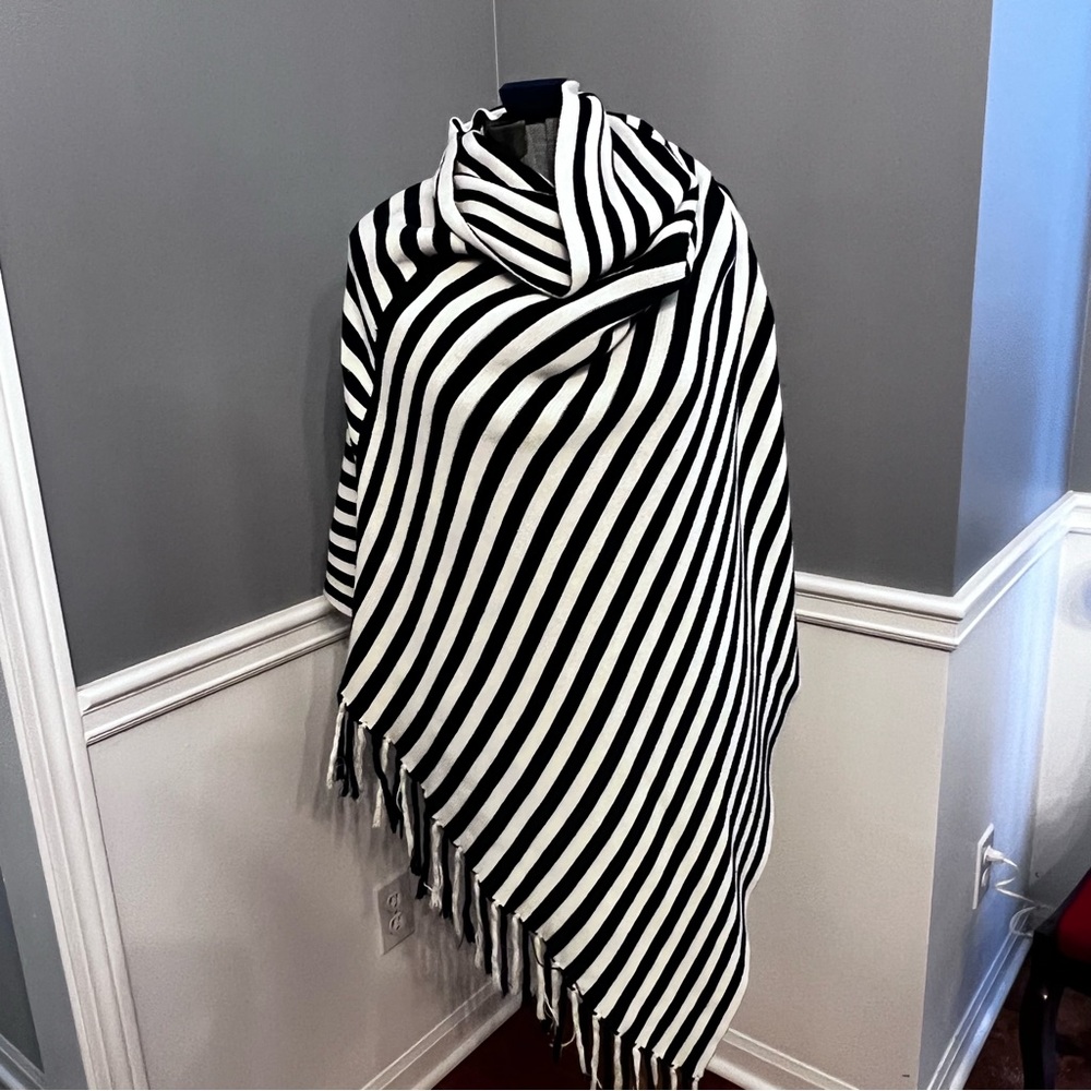 The Limited navy and White Striped Cape Jacket Sweater fringed beachy